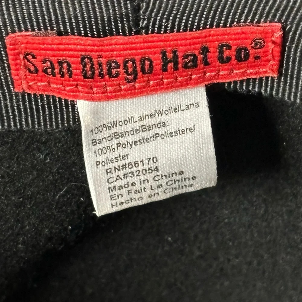 San Diego Hat Co Black 100% Wool Hat w/ Black & White Patterned Band